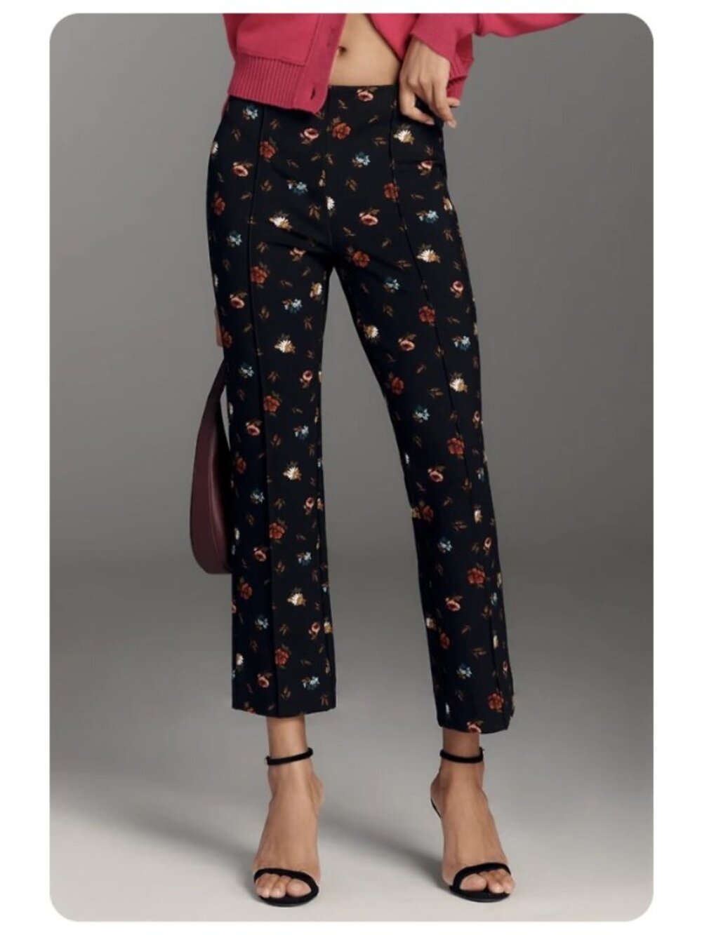 Anthropologie Maeve Black Floral Poppy Printed Pull On Kick Flare Pants sz LT